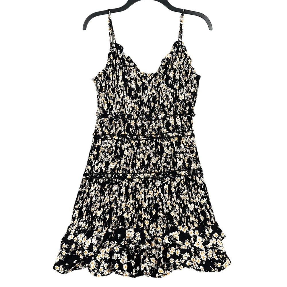 Olivaceous Mini Dress‎ Floral Print Ruffle Hem Babydoll Ditzy Whimsical Size M